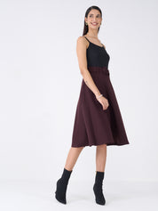 Ritzy Flared Midi Skirt-Dark Brown