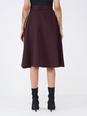 Ritzy Flared Midi Skirt-Dark Brown