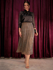 Ciara Plisse Flared Skirt-Black/Bronze