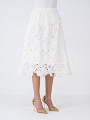 Snow Lily A-Line Lace Skirt-Ivory