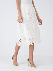 Snow Lily A-Line Lace Skirt-Ivory