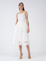 Snow Lily A-Line Lace Skirt-Ivory