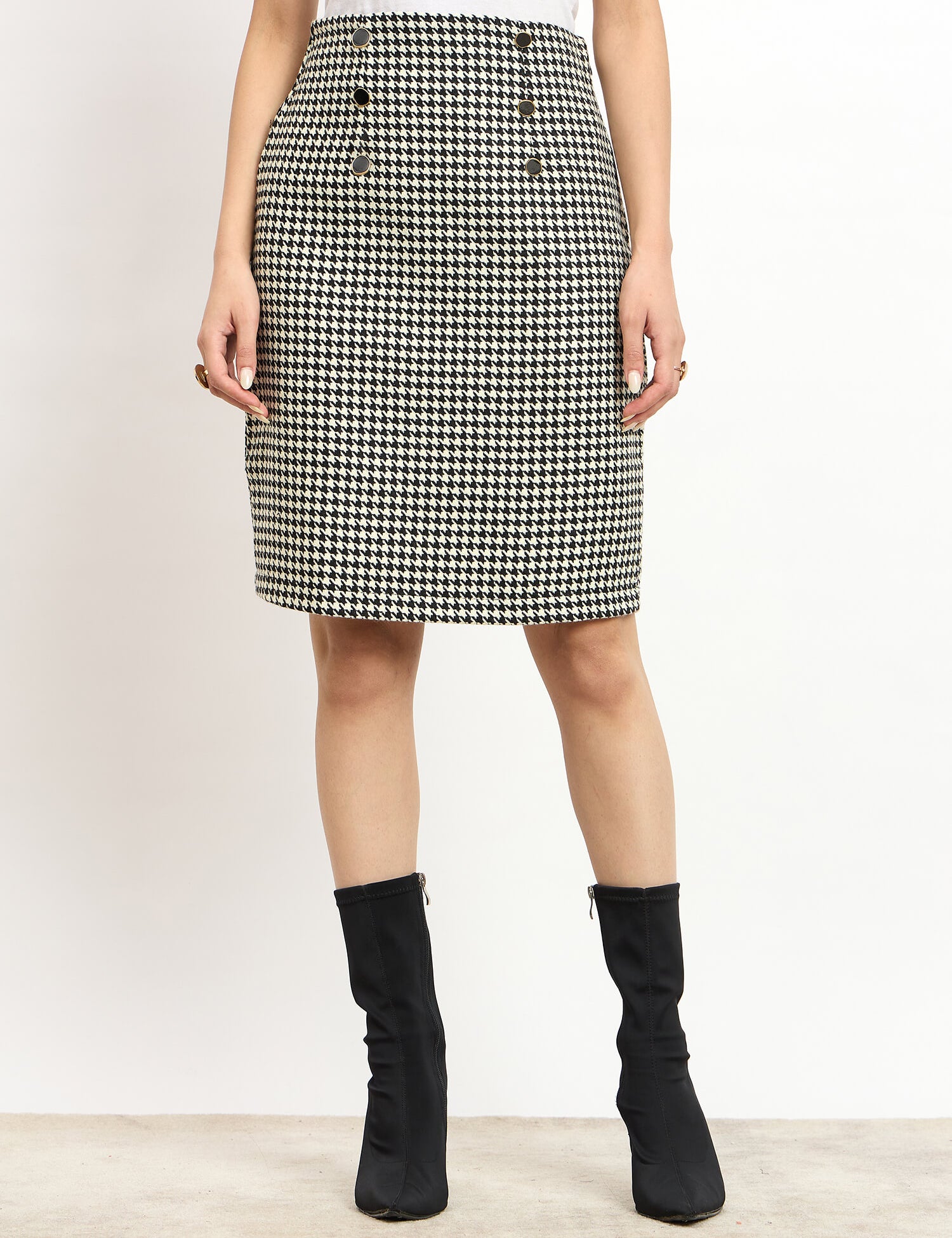 Tinsley Embellished Tweed Skirt -Black & White