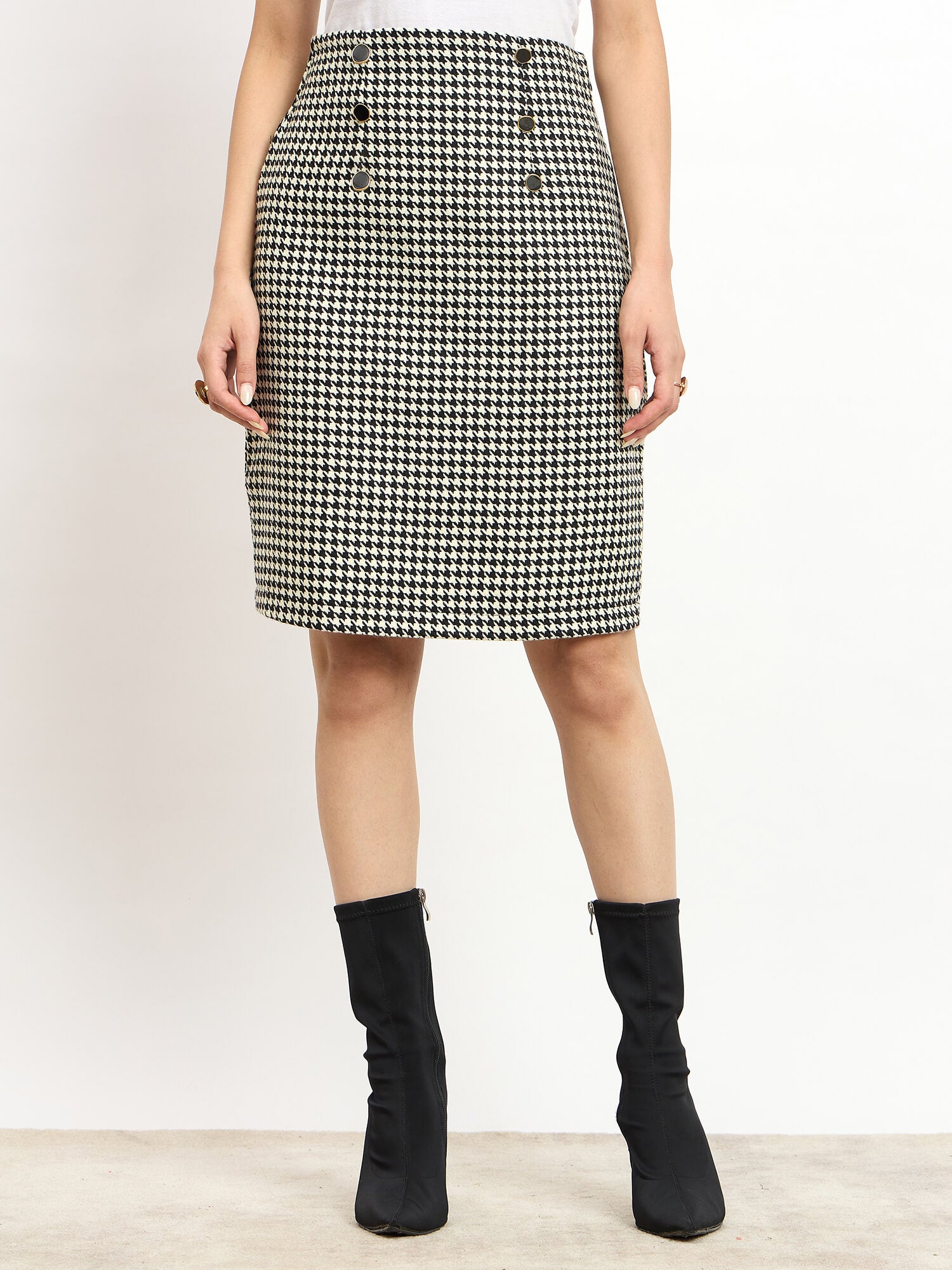 Tinsley Embellished Tweed Skirt -Black & White