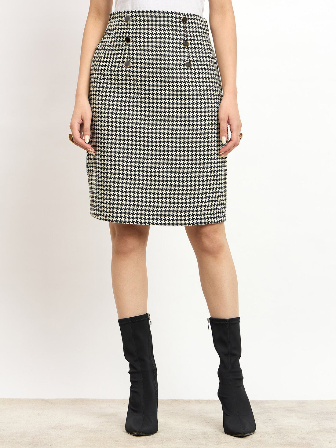 Tinsley Embellished Tweed Skirt -Black &amp; White