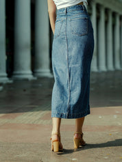 Lana Mid Rise Long Skirt - Dark Blue