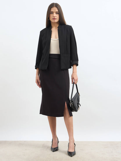 Artsy Flap Detailing Skirt - Jet Black
