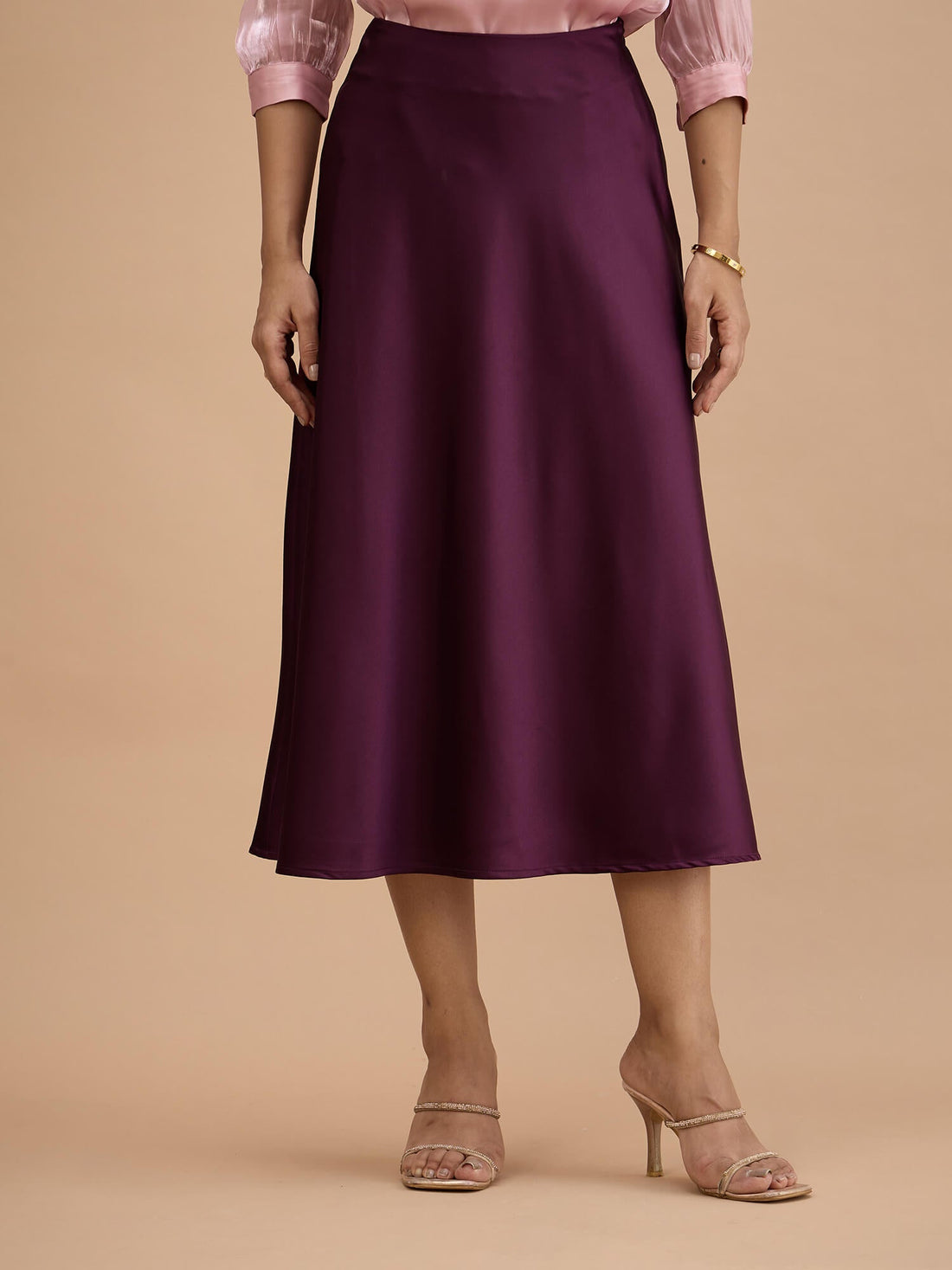 Raya Satin Slip Skirt-Plum
