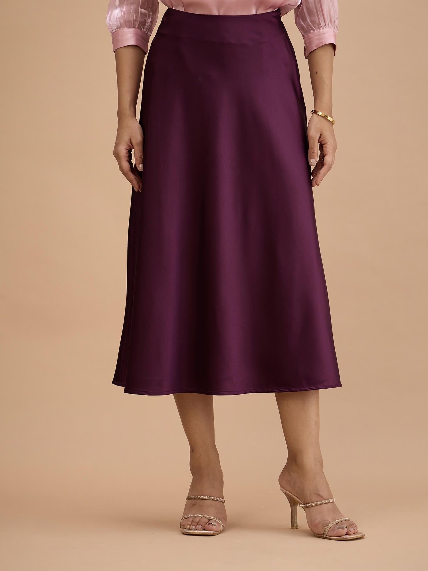 Raya Satin Slip Skirt-Plum
