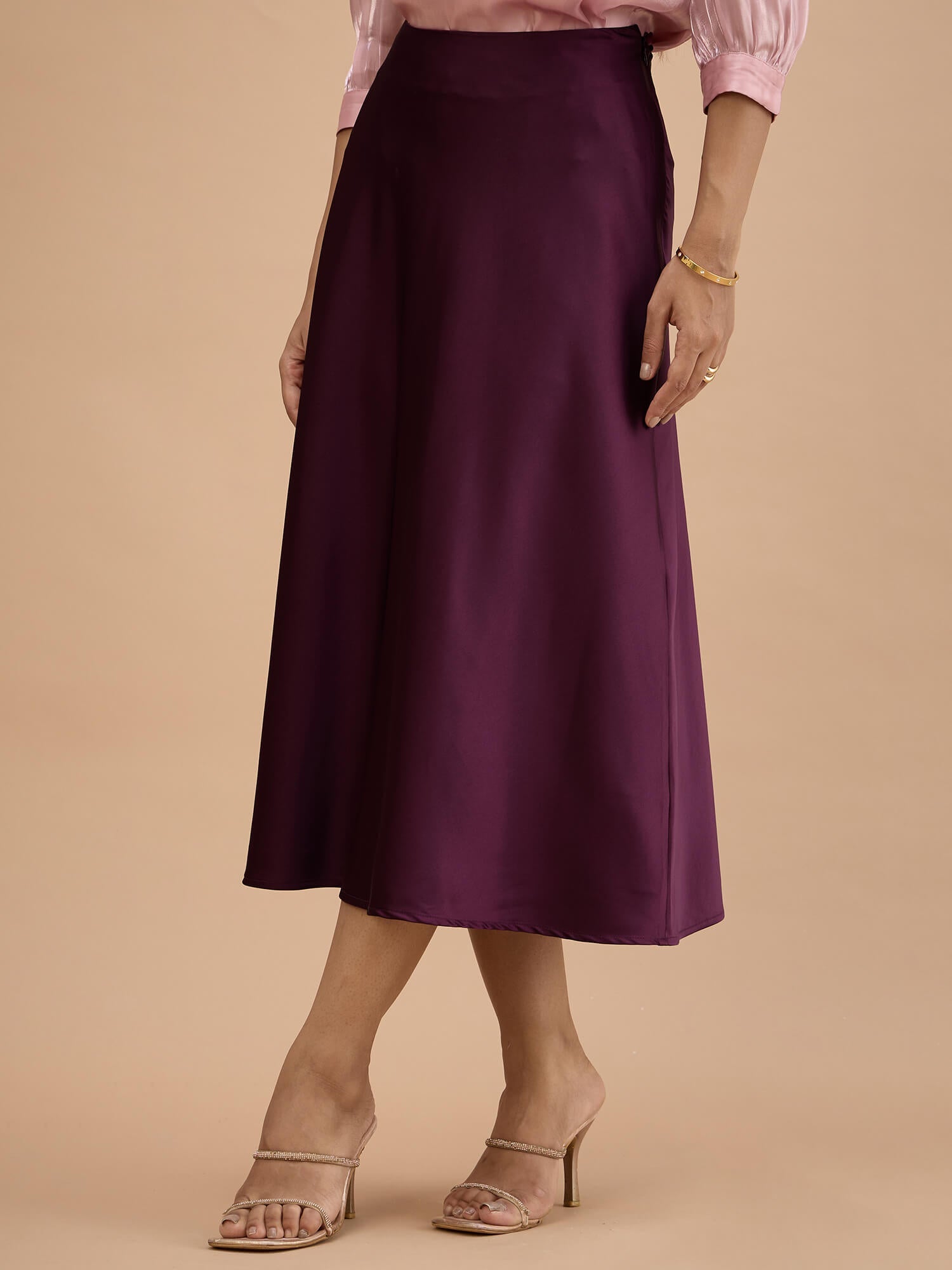Raya Satin Slip Skirt-Plum