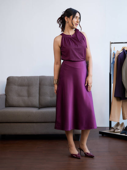 Raya Satin Slip Skirt-Plum