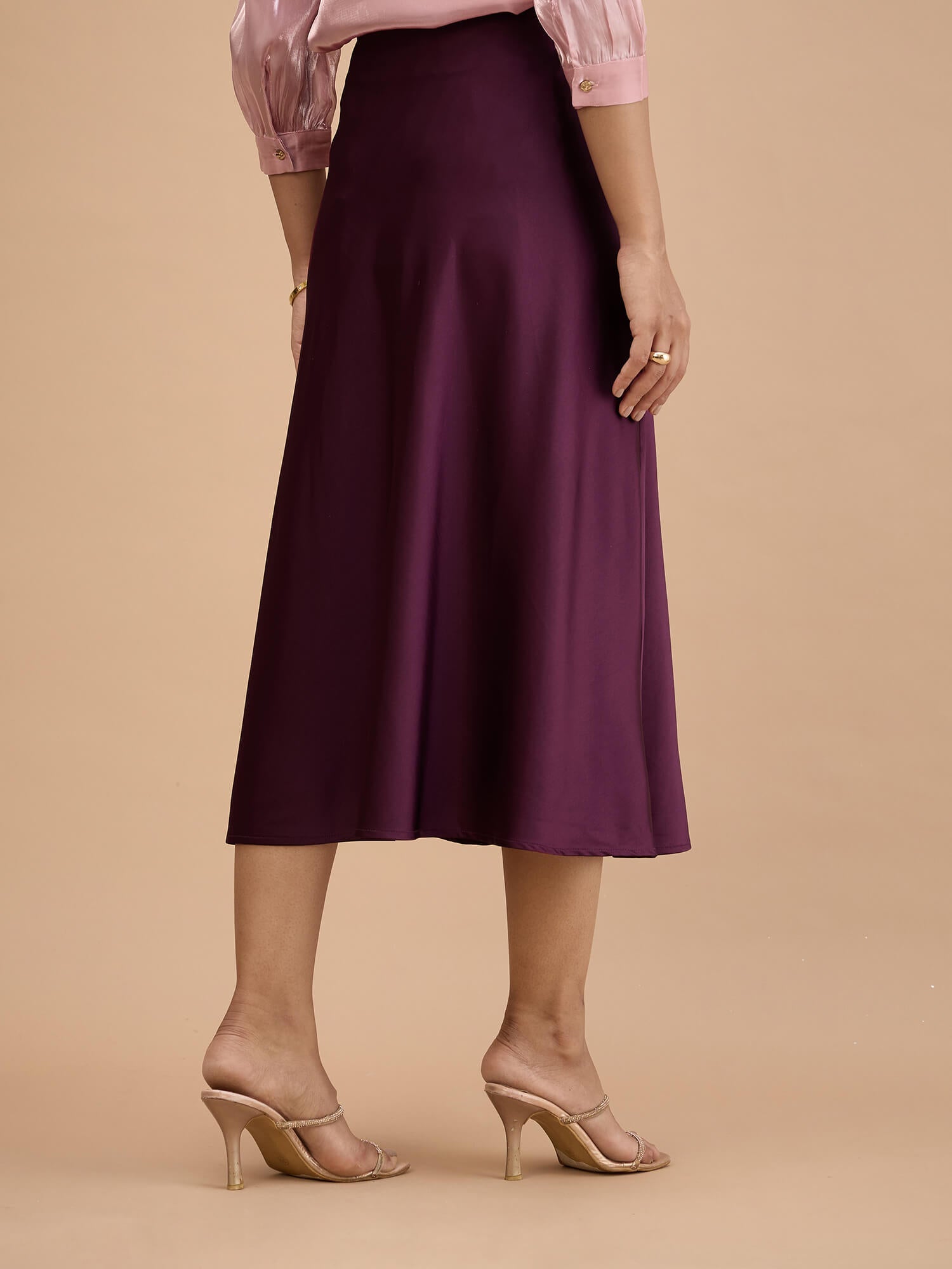Raya Satin Slip Skirt-Plum