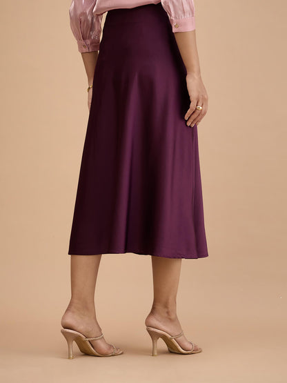 Raya Satin Slip Skirt-Plum