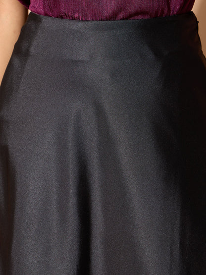 Raya Satin Slip Skirt-Black