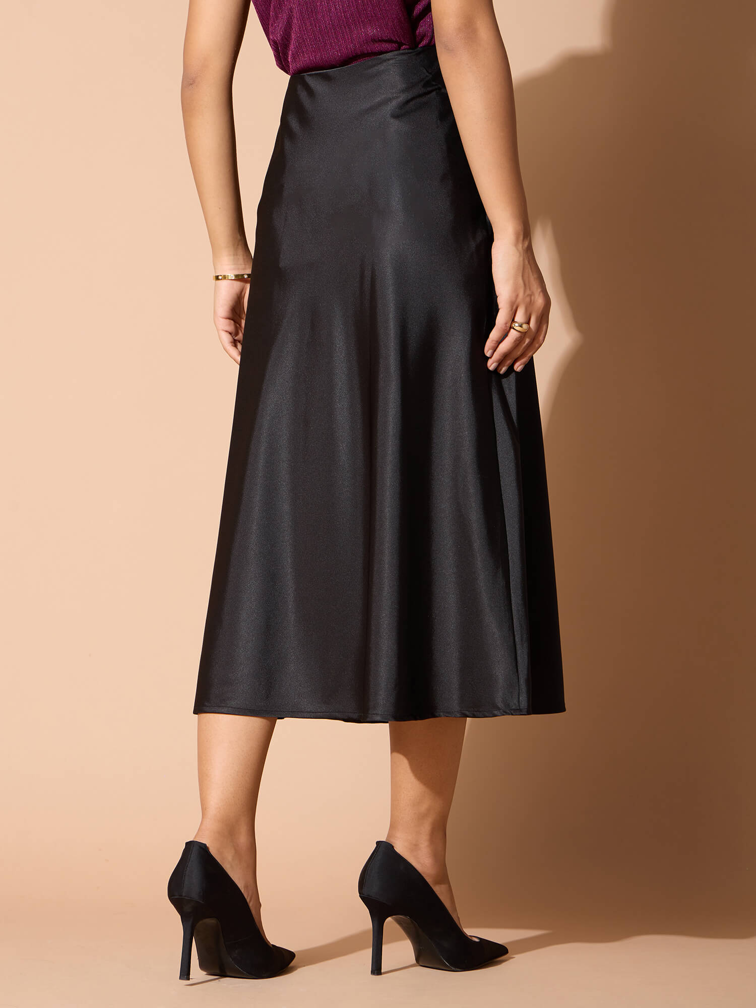 Raya Satin Slip Skirt-Black