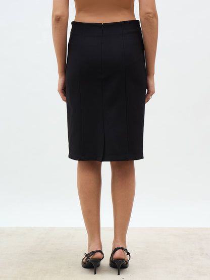 Virelly Button Detail Slim Fit Skirt-Black