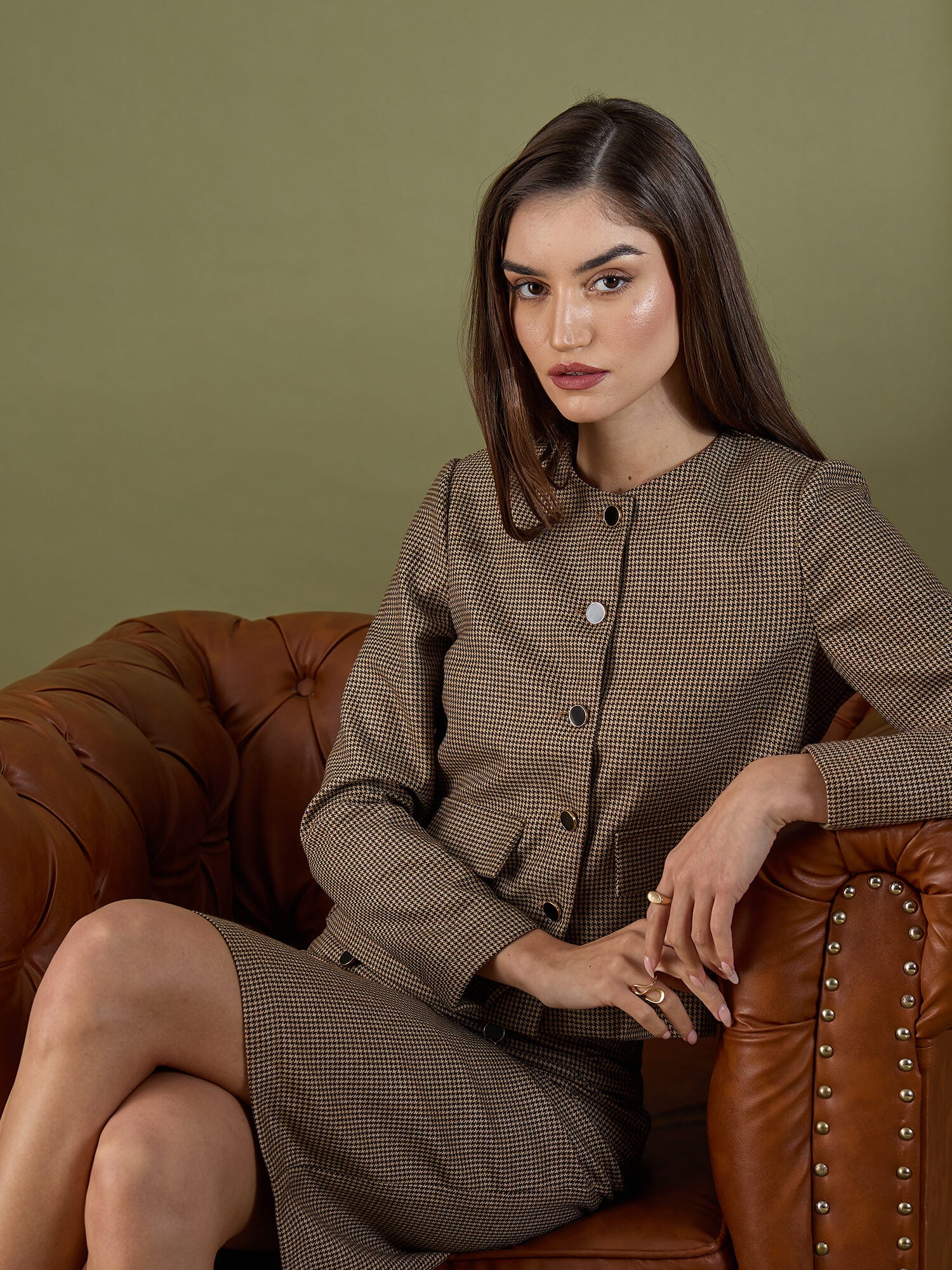 Tinsley Embellished Tweed Skirt-Beige &amp; Brown