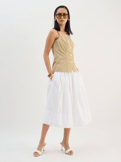 Ardena Elasticated Poplin Skirt-White