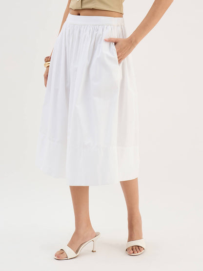 Ardena Elasticated Poplin Skirt-White