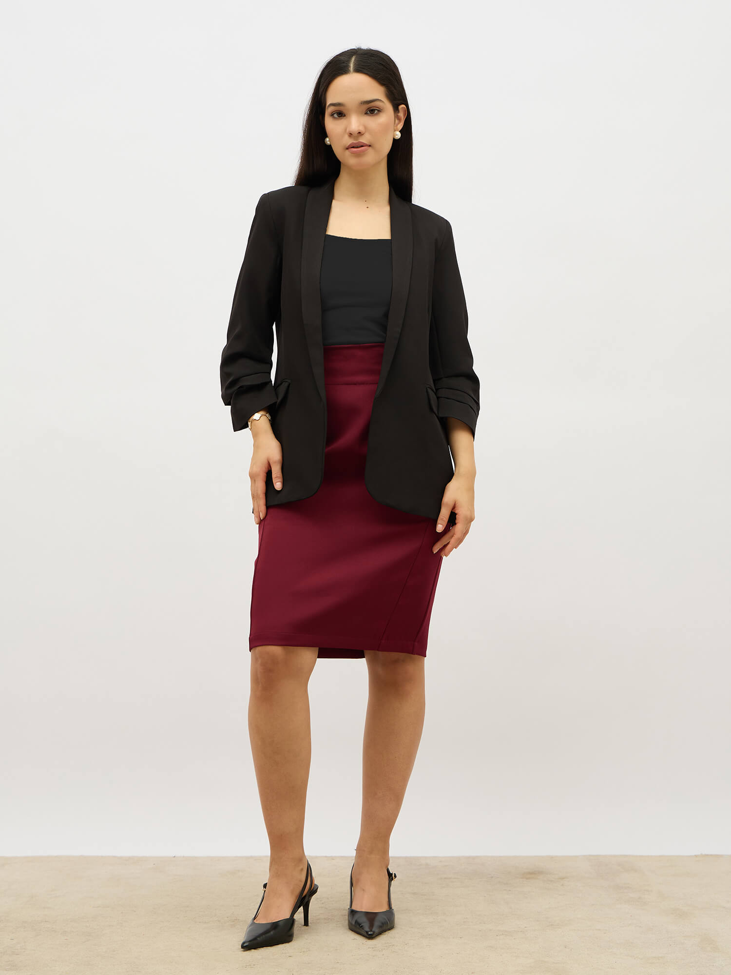 Fierce Panelled Pencil Skirt-Maroon