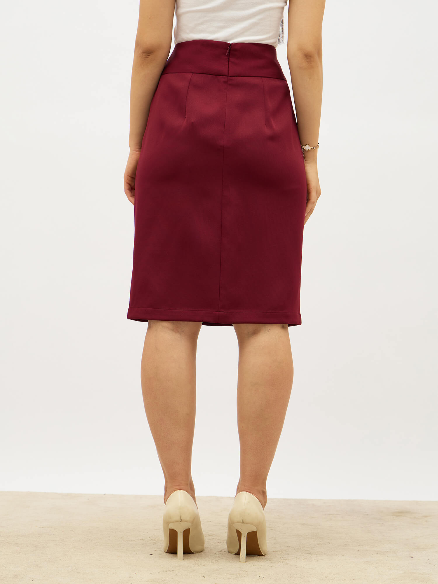 Fierce Panelled Pencil Skirt-Maroon
