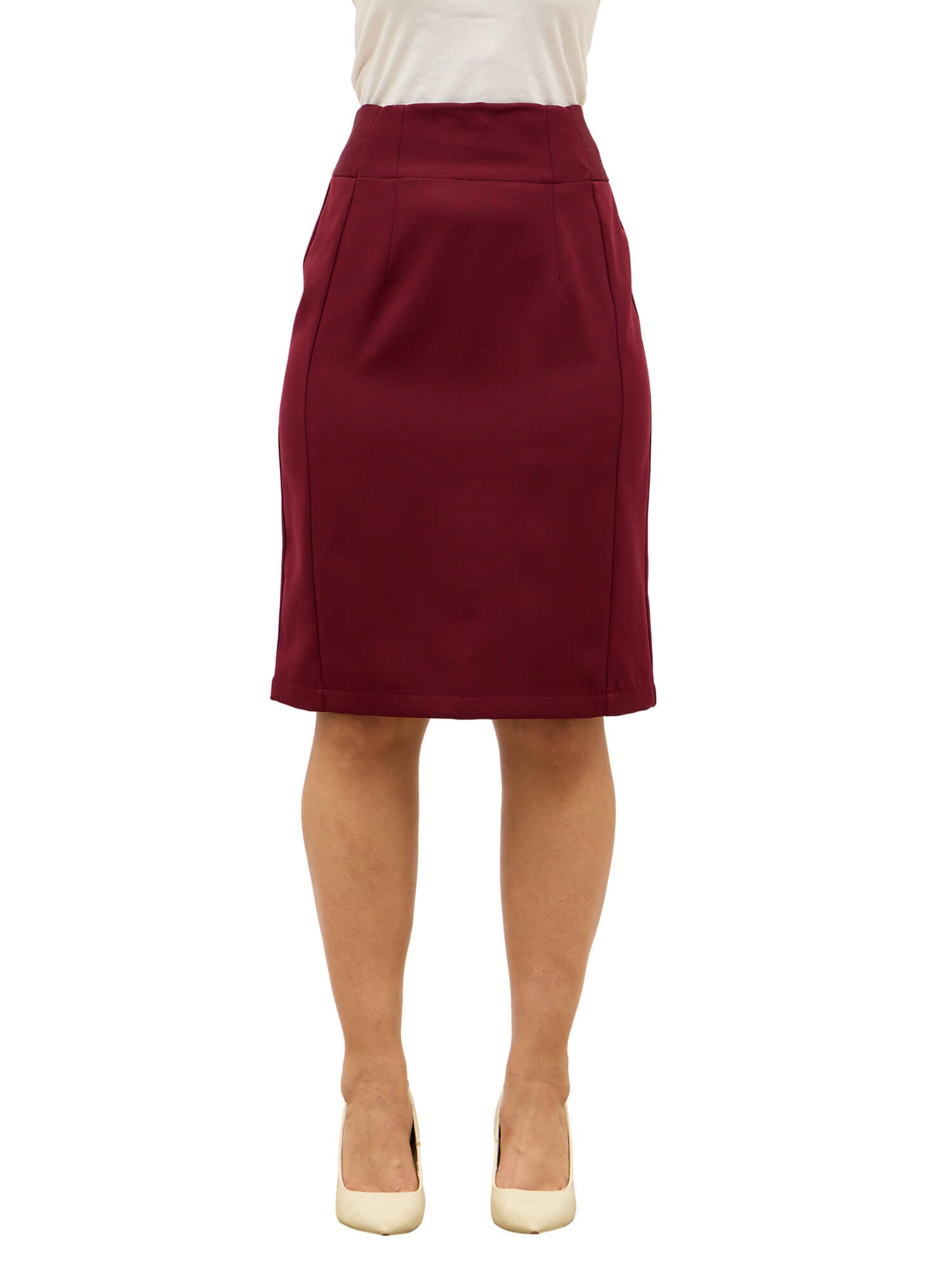 Fierce Panelled Pencil Skirt-Maroon