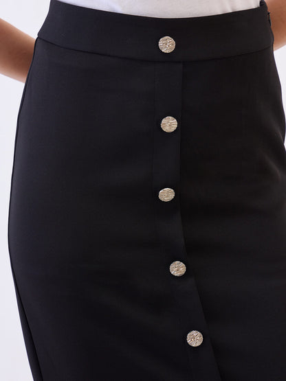 Norman Metallic Button Skirt-Black