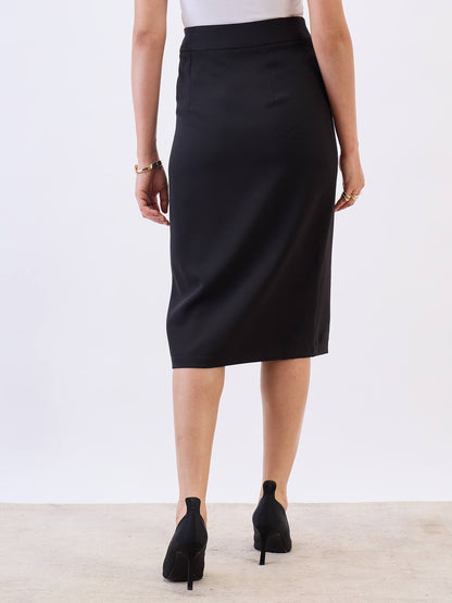 Norman Metallic Button Skirt-Black