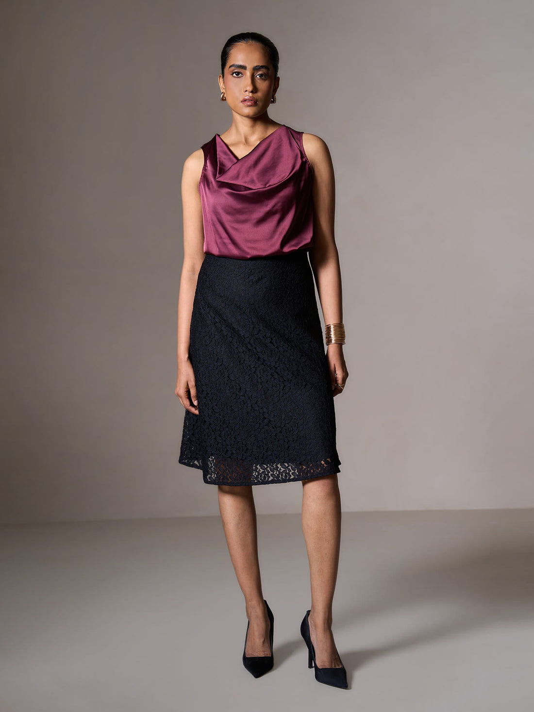 Katie A-line Lace Skirt-Black