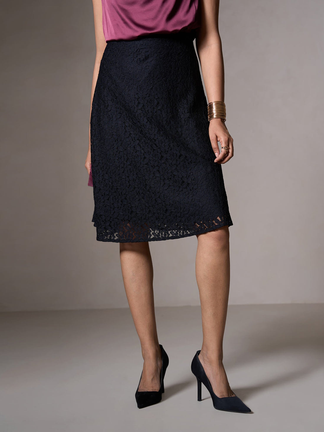 Katie A-line Lace Skirt-Black