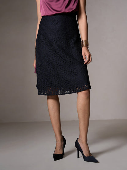 Katie A-line Lace Skirt-Black