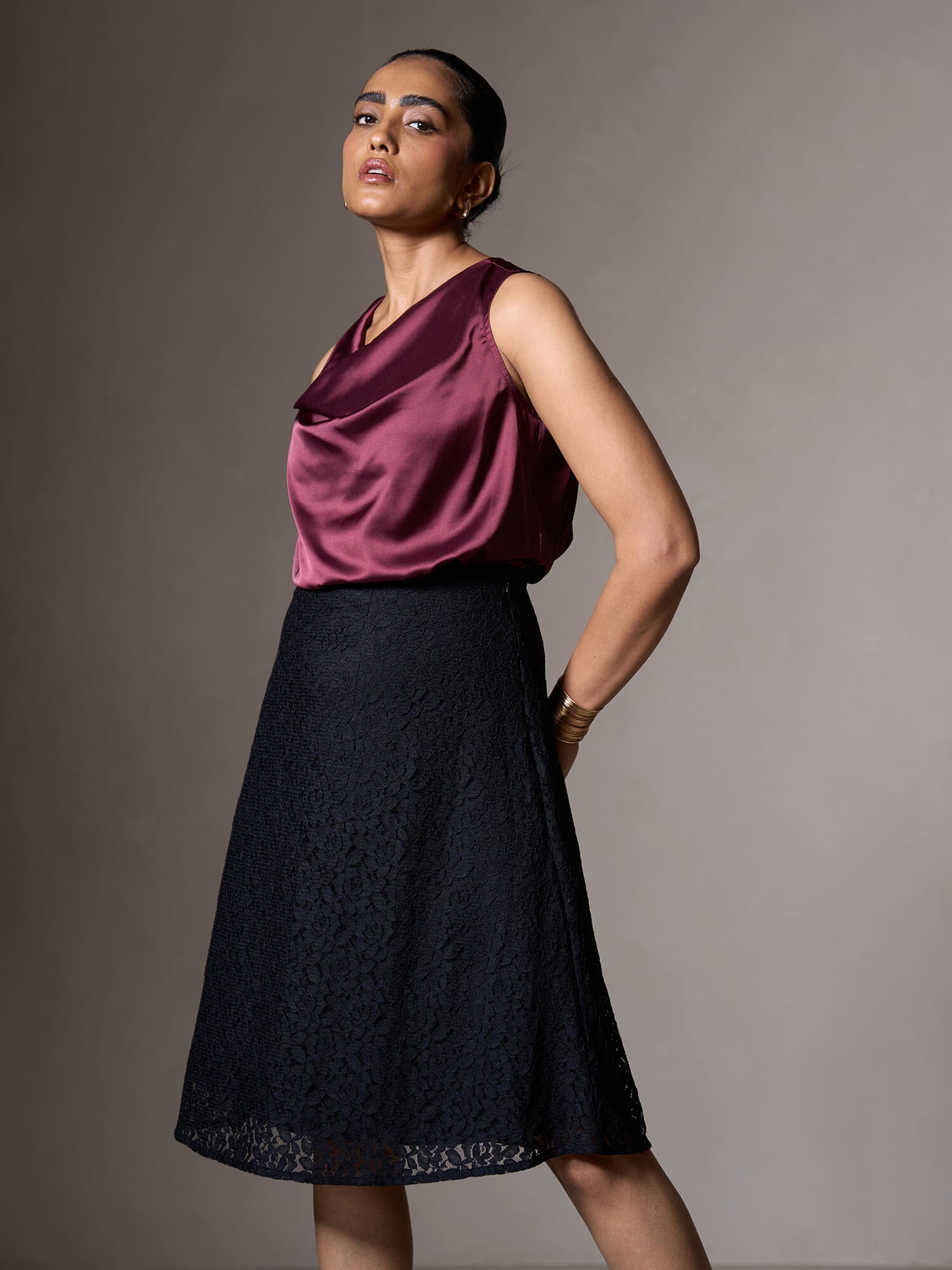 Katie A-line Lace Skirt-Black