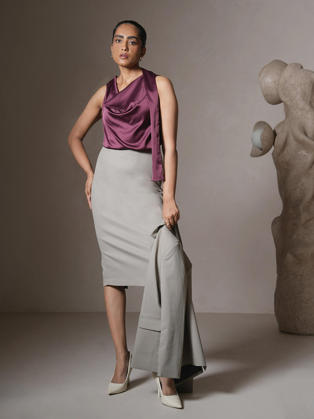 Kinsey Midi Length Pencil Skirt-Grey