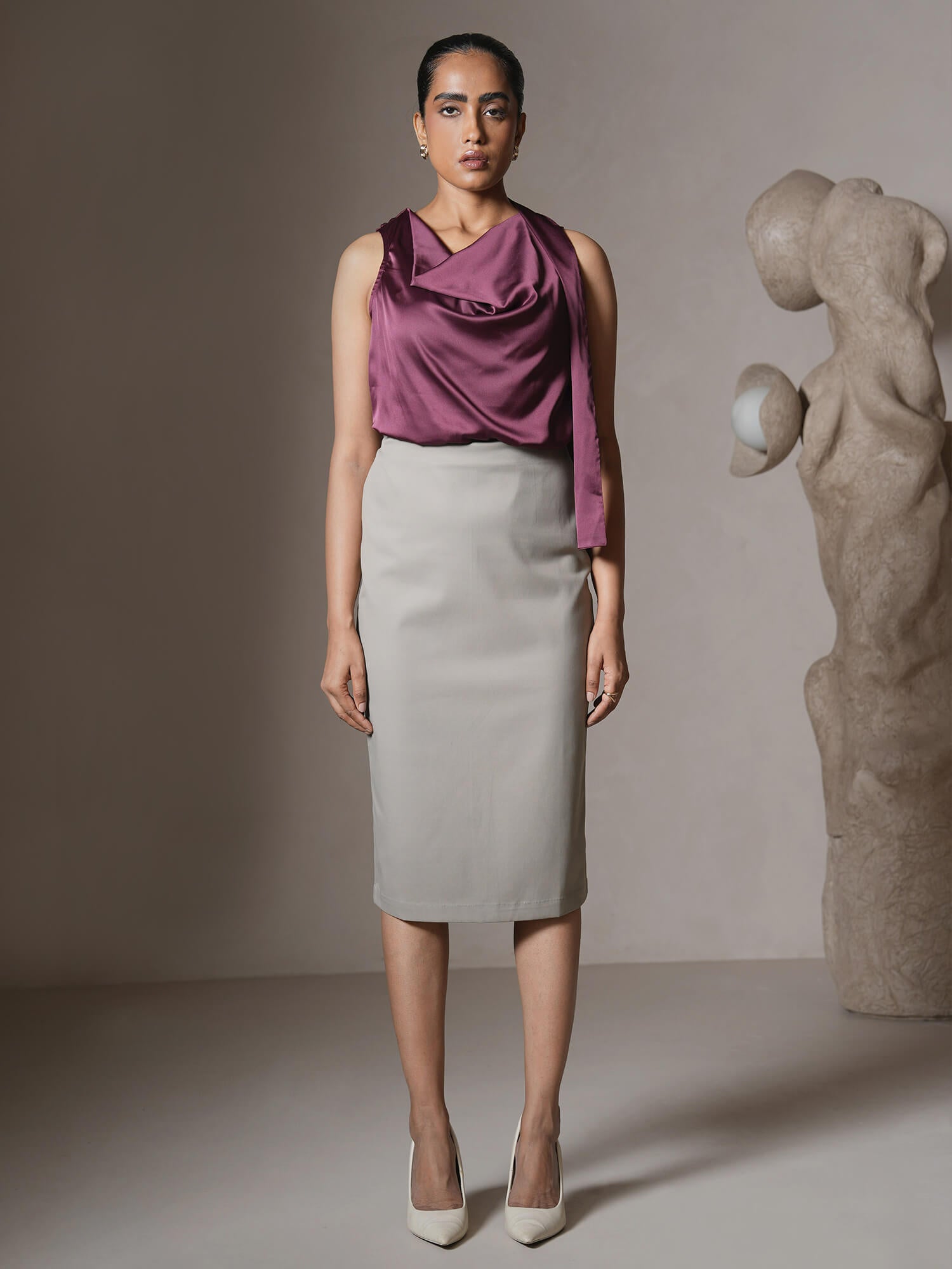 Kinsey Midi Length Pencil Skirt-Grey