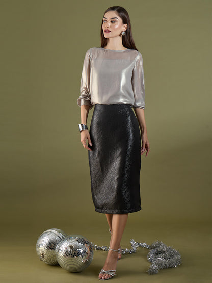 Anora Jacquard Pencil Skirt-Black