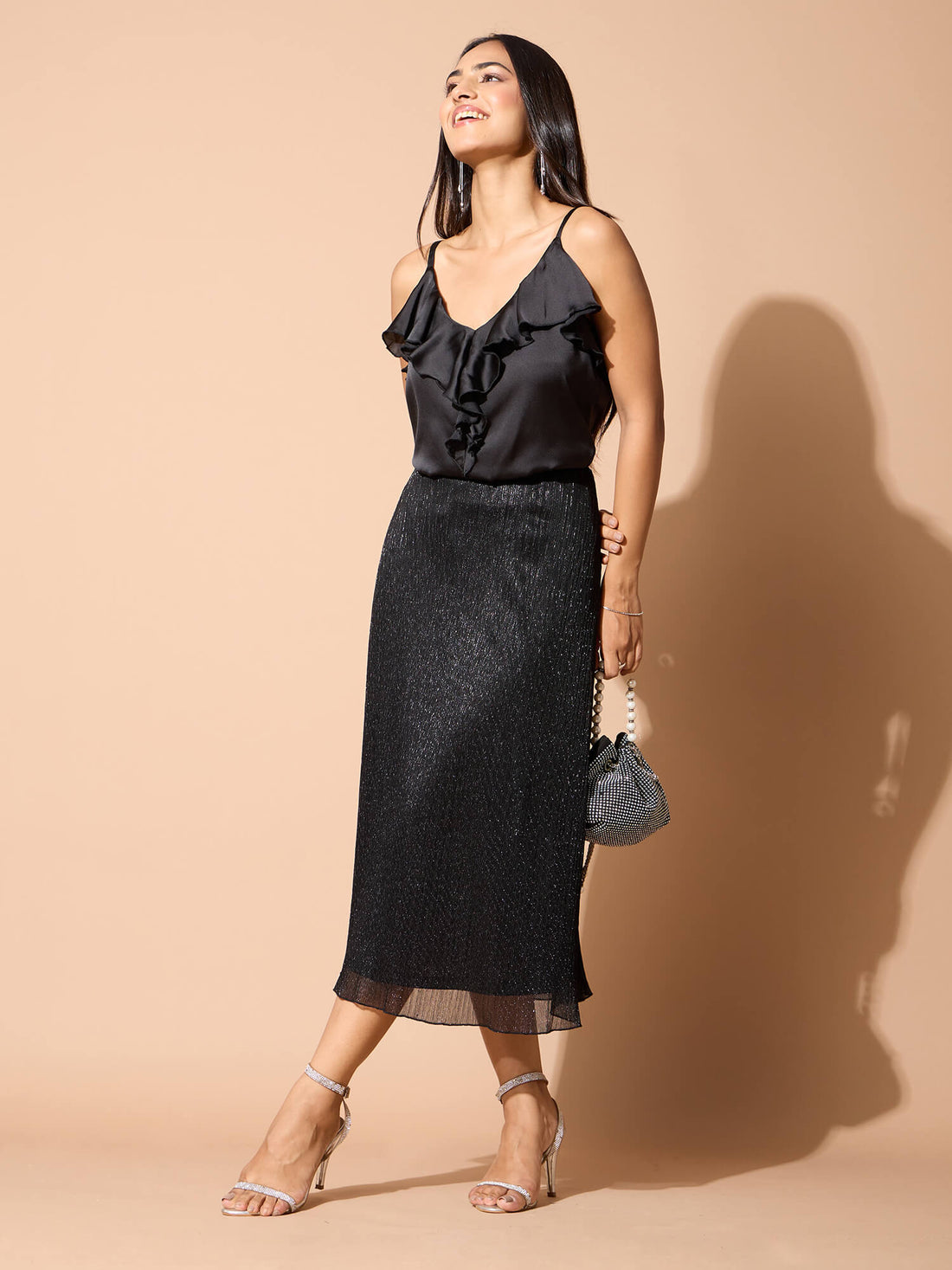 Ciara Plisse Flared Skirt-Black