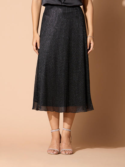 Ciara Plisse Flared Skirt-Black