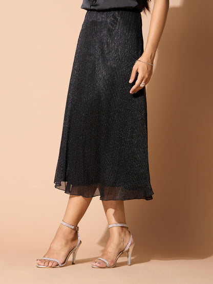 Ciara Plisse Flared Skirt-Black