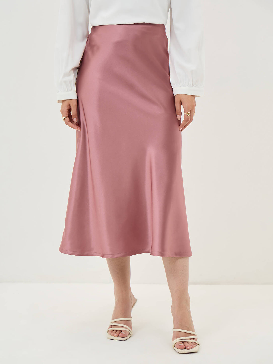 Raya Satin Skirt-Dusty Pink