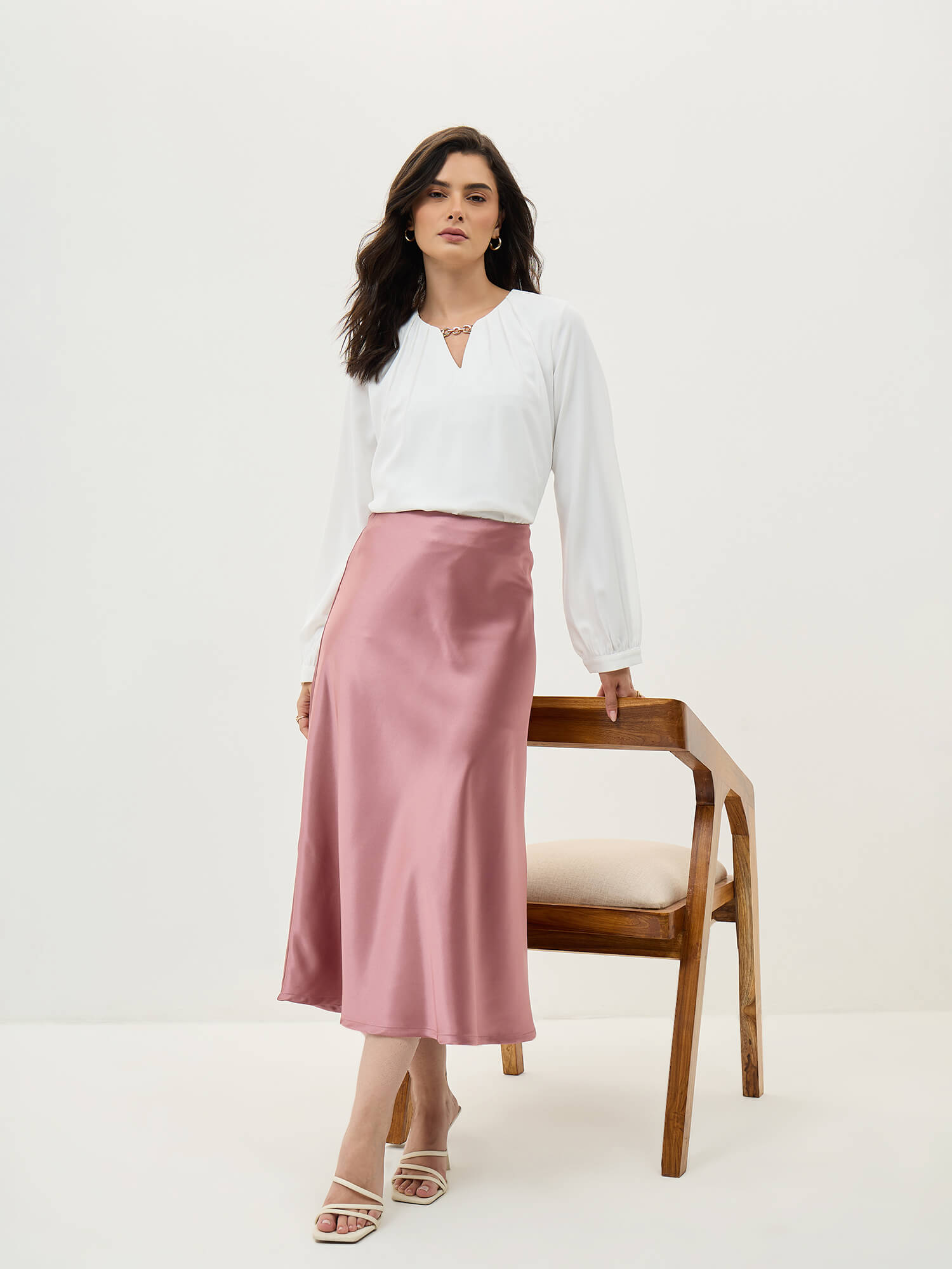 Raya Satin Skirt-Dusty Pink