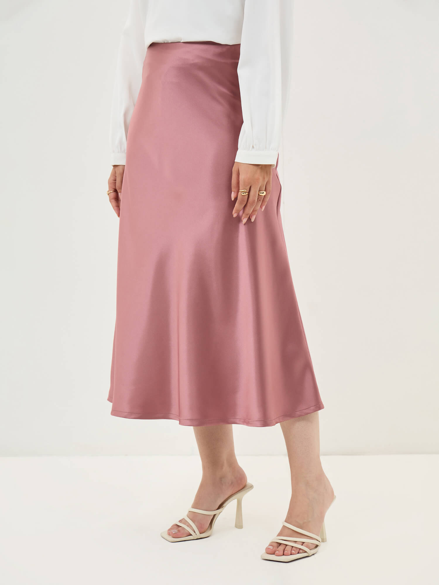 Raya Satin Skirt-Dusty Pink