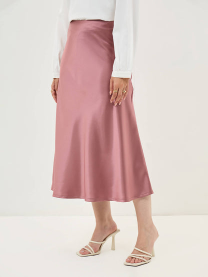Raya Satin Skirt-Dusty Pink