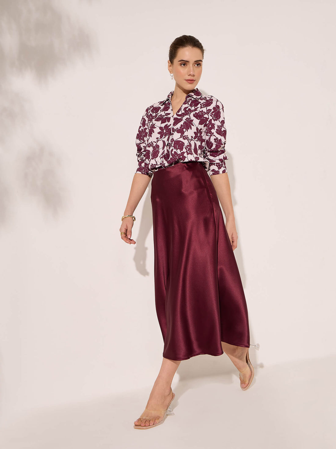 Raya Satin Skirt-Wine