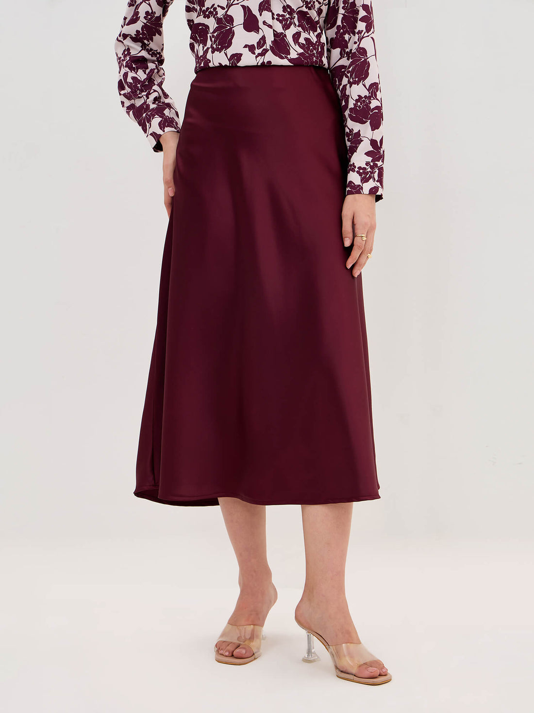 Raya Satin Skirt-Wine