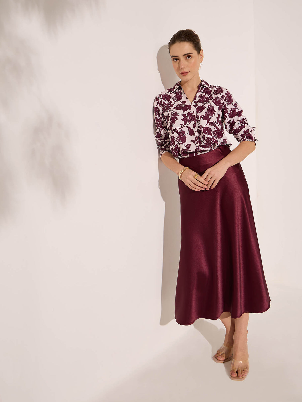 Raya Satin Skirt-Wine