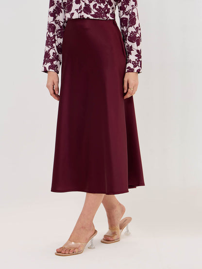 Raya Satin Skirt-Wine