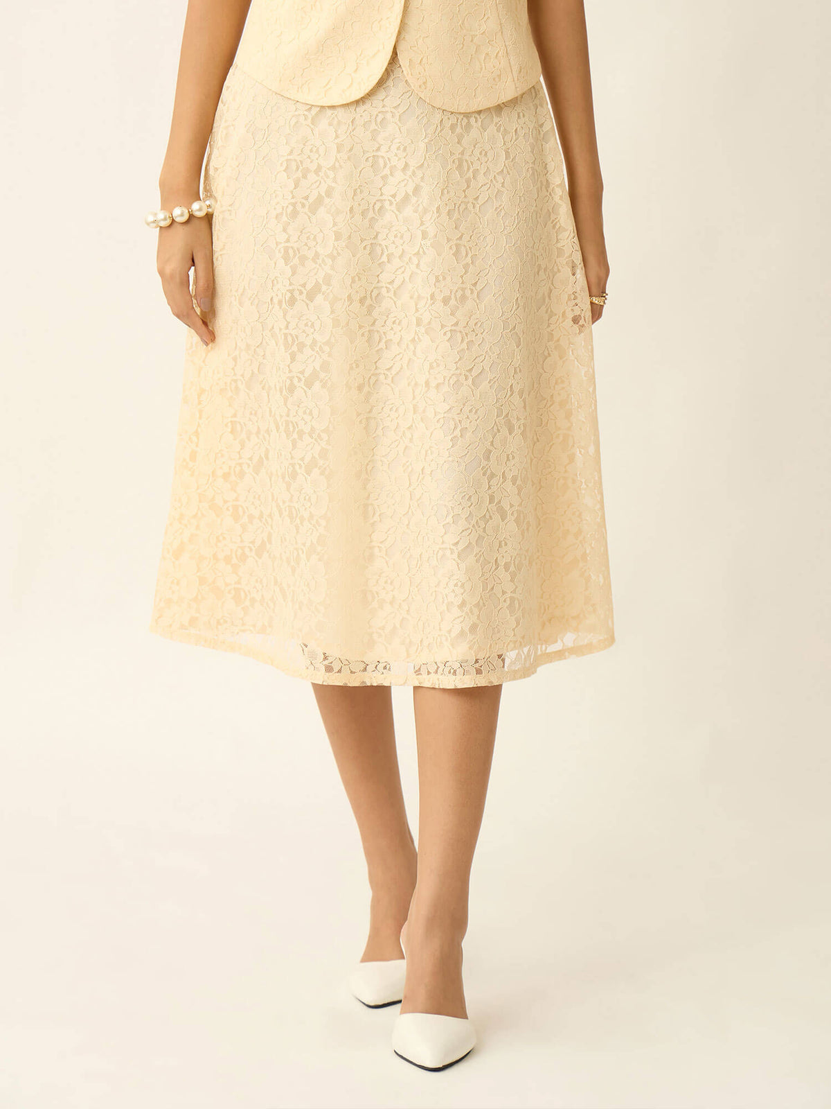 Ovia Flared Lace Skirt-Butter Yellow