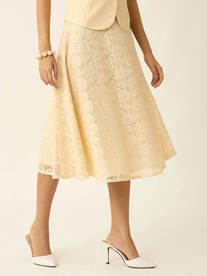 Ovia Flared Lace Skirt-Butter Yellow