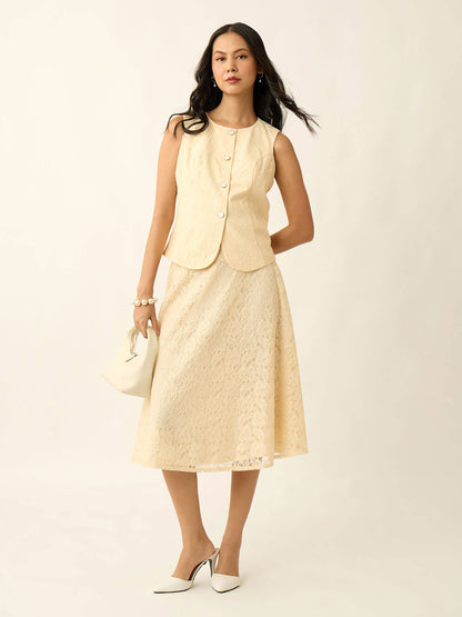 Ovia Flared Lace Skirt-Butter Yellow