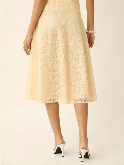 Ovia Flared Lace Skirt-Butter Yellow